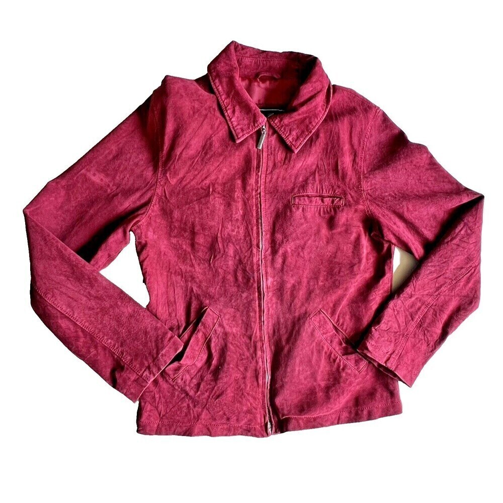Atelier By B.Thomas Womens Red Suede Long Sleeve Full Zip Jacket pockets Size M